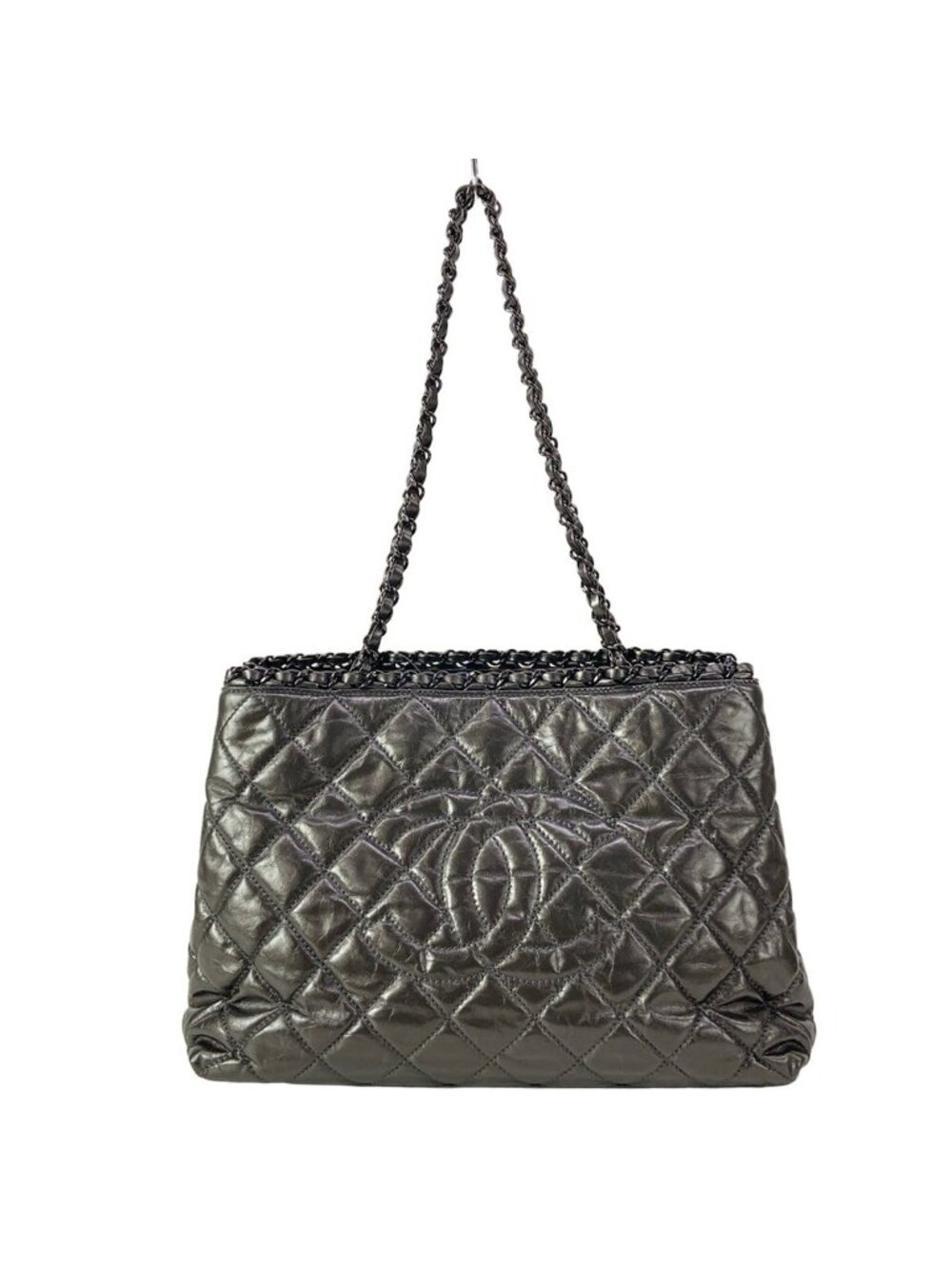 Chanel Tote Bag Chain Me Metallic Gray Shoulder Silver